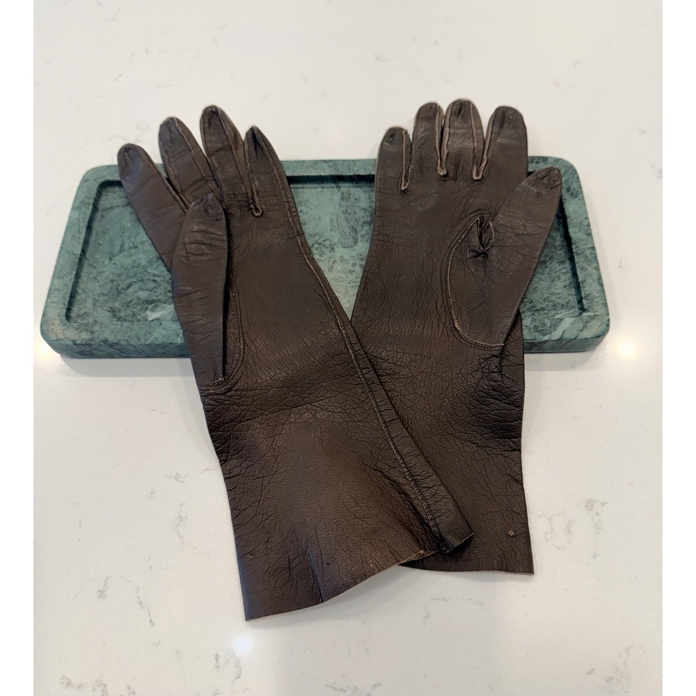 Aris of Paris Women's Vintage Real Kid Leather Gloves Brown Made in France 6 1/2